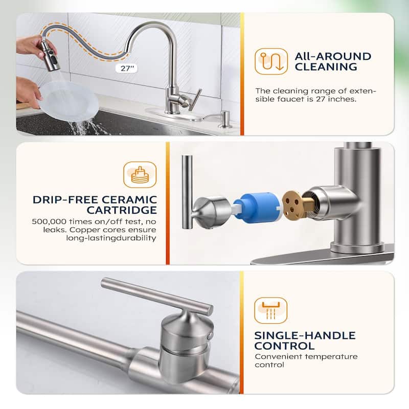 WOWOW Pull Down Sprayer Kitchen Faucet with Soap Dispenser