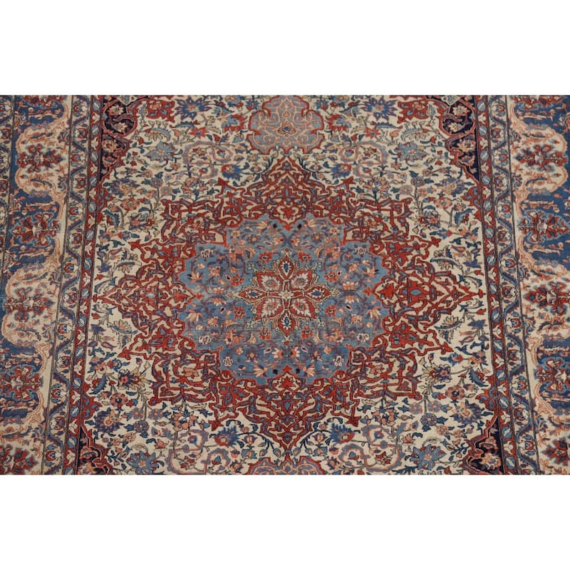 Pre-1900 Antique Isfahan Vegetable Dye Persian Rug Handmade Wool Carpet - 4'7" x 6'7"