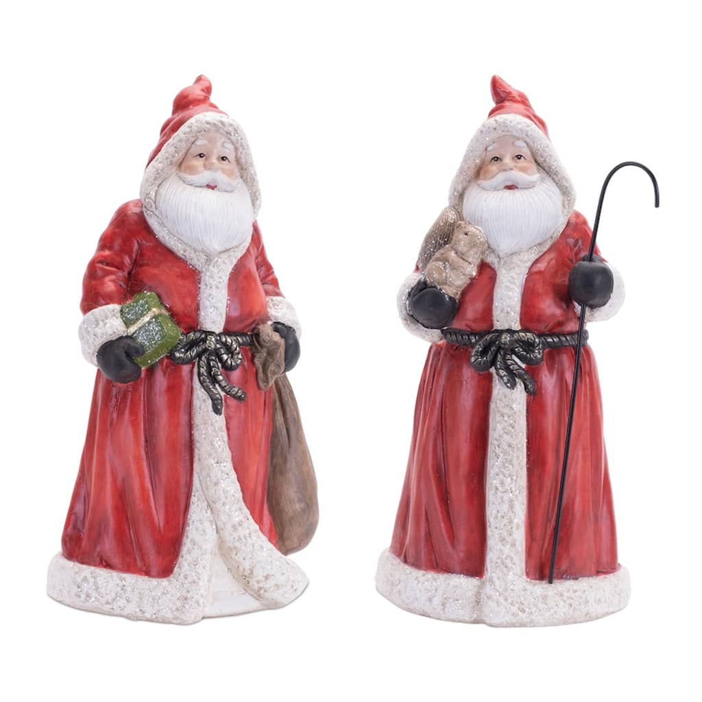 Santa Figurine Set of 2 Terra Cotta Holiday Decor 12.5 Inches - 6” x 5” x 12.5”