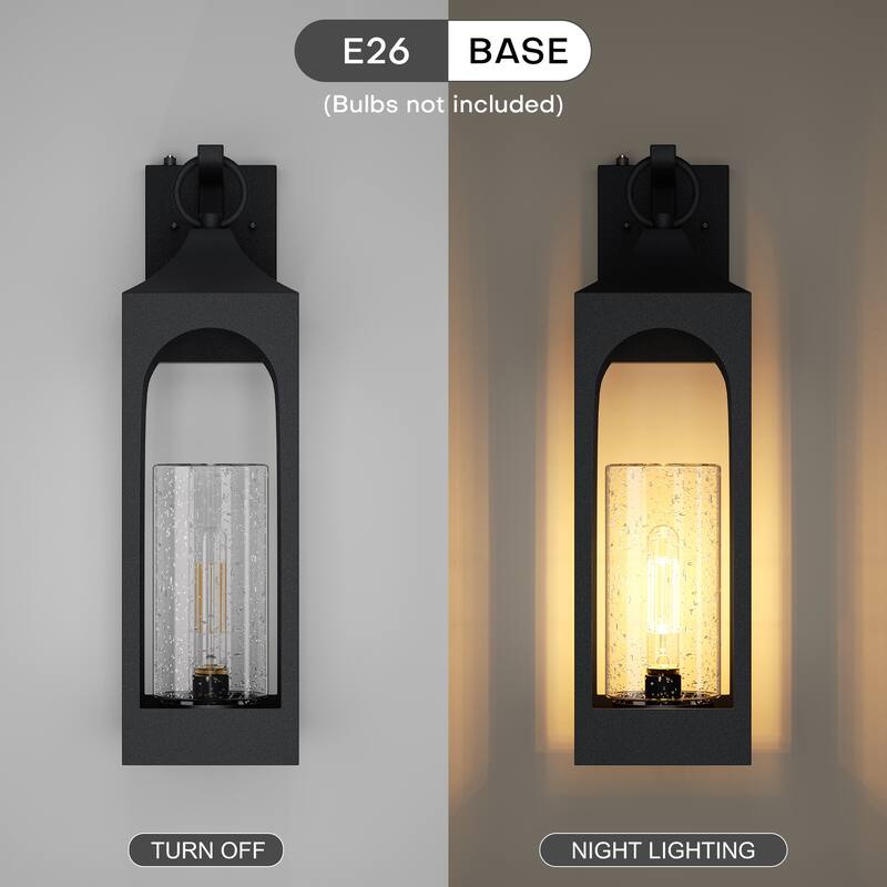 1-Light Matte Black Finish Outdoor Wall Light with Clear Seeded Glass