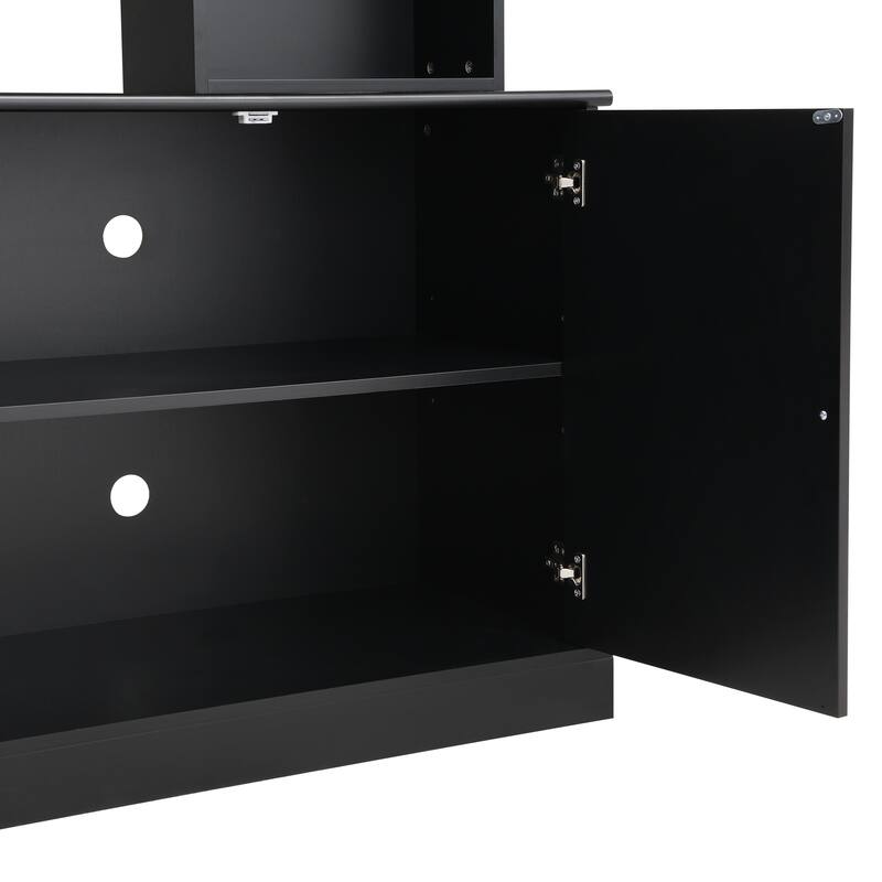 4-Piece Wall Unit Entertainment Center with Bookshelf for TVs Up to 70", Mid-Century Modern 97.4" TV Stand with Adjustable Shelf