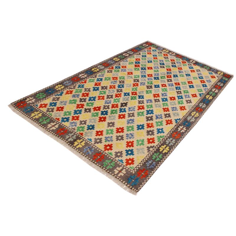Modern Balochi Trujillo Beige/Gray Hand Knotted Wool Rug - 4'10'' x 6'6''