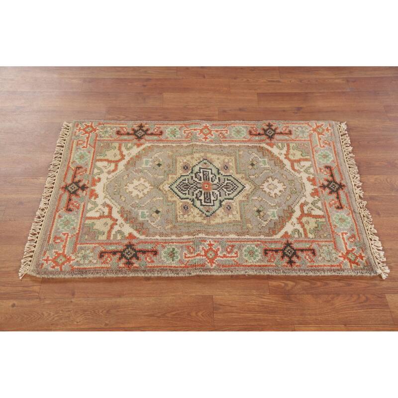 Hand Knotted Oriental 100% Wool Carpet Traditional Medallion Greys & Charcoal Heriz (serapi) Area Rug - 3' 0'' X 2' 0''