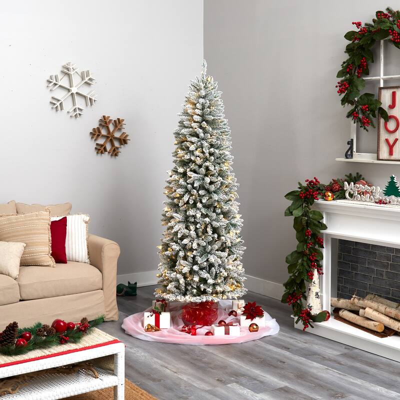 7ft Slim Artificial Christmas Tree with Lights - Winter Fir Tree, Prelit Warm White Lights, 995 Branch Tips - Green - 84