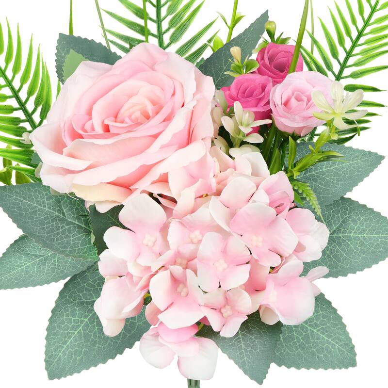 Set of 4 Blush Pink Artificial Delicate Mixed Rose Hydrangea Flower Stem Bush Bouquet 11in - 11" L x 9" W x 6" DP
