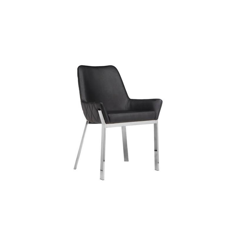 Fuma 23 Inch Set of 2 Dining Chairs, Foam Fill, Black Faux Leather, Silver