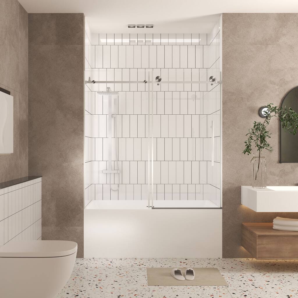 GDFStudio - Callum Frameless Sliding Shower Door for Modern Bathroom Layouts - Frameless shower door 60 "W x 60" H