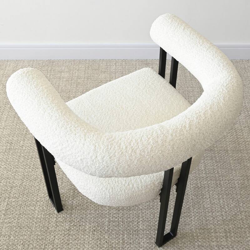 Boucle Beige Upholstered Arm Chair(Set of 2)