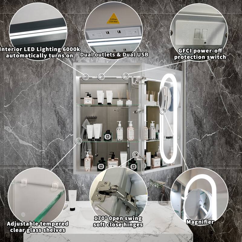 Modland 20"-24"W x 32"H Medicine Cabinet with Mirror and LED Light Wall Mount or Recessed