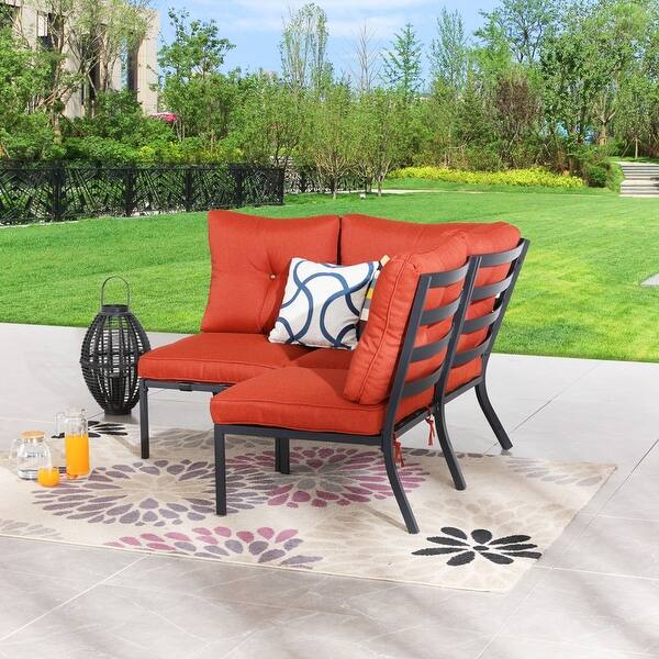 Patio Festival CurveArm 3Piece Outdoor Conversation Set with Red Cushions Bed Bath & Beyond