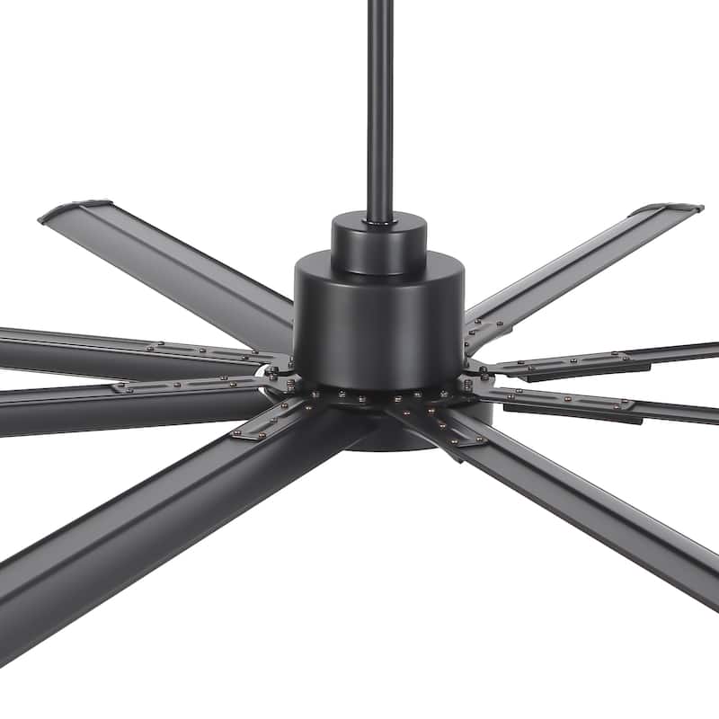 Vaczon 84" Industrial Black Aluminum Large Smart Ceiling Fan with Light and APP Control