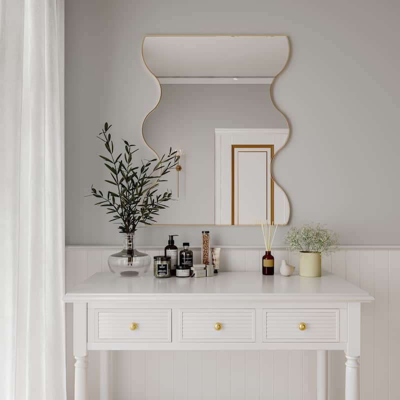 30 in. x 35 in. Black/ Gold Rectangular Wall Mount Bathroom Vanity Mirror Vertical and Horizontal Hang