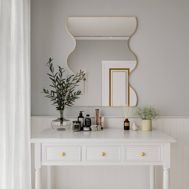 Wall Mirror 30x35 Inch Rectangular Mirror with 2 Wavy Sides Metal Framed Mirror Vanity Mirror Dressing Mirror