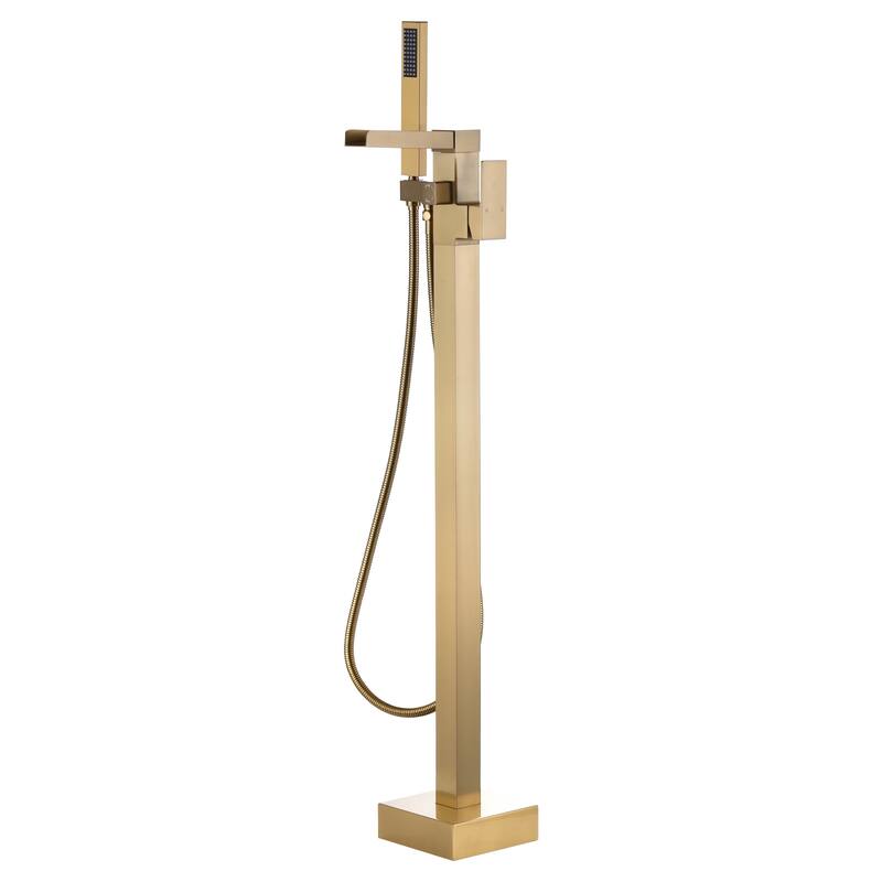 WOWOW Single Handle Freestanding Bathtub Faucet with Handheld Shower - Brushed Gold
