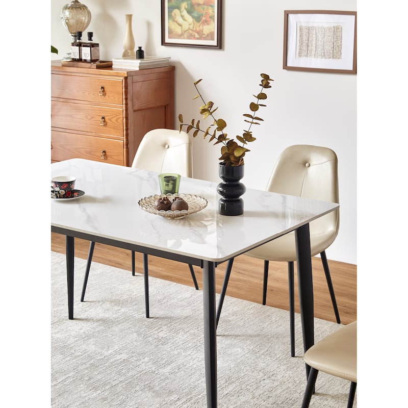 Dining Table 55" Rectangular Kitchen Table with Porcelain Table Top and Metal Legs,Table for 4,Dinner Table,Table Only