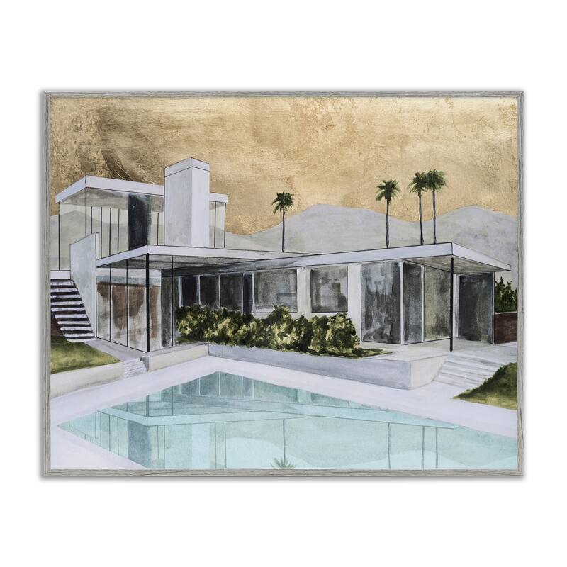 Stupell Chic Tropical Pool Yard Framed Giclee Art Design By Michael Willett - 14 x 11 - Grey