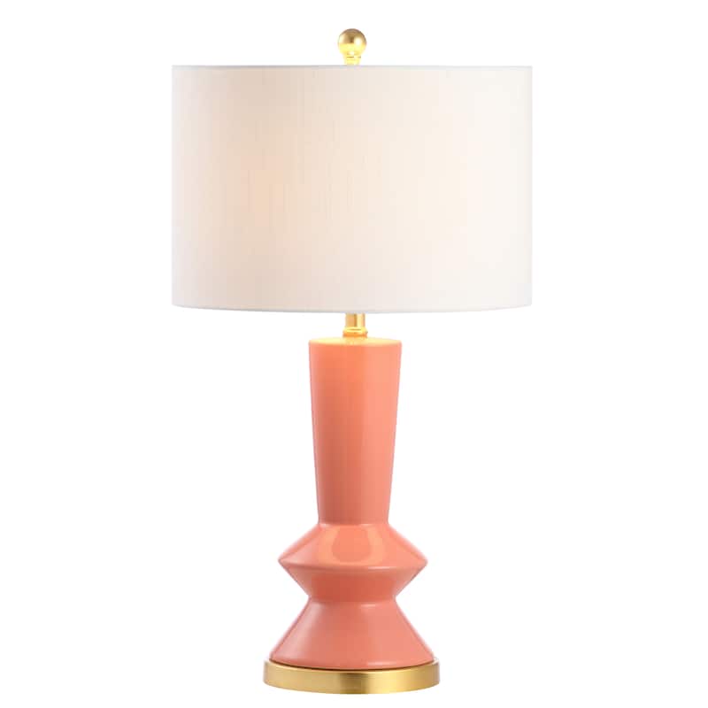 Zhou 27" Ceramic/Iron Contemporary Glam LED Table Lamp, White/Brass Gold by JONATHAN Y