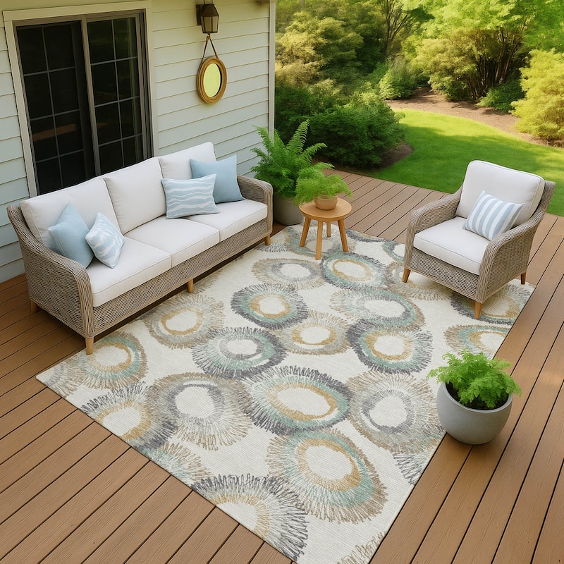 Machine Washable Indoor/ Outdoor Modern Spikey Chantille Rug - Ivory - 8' x 10'