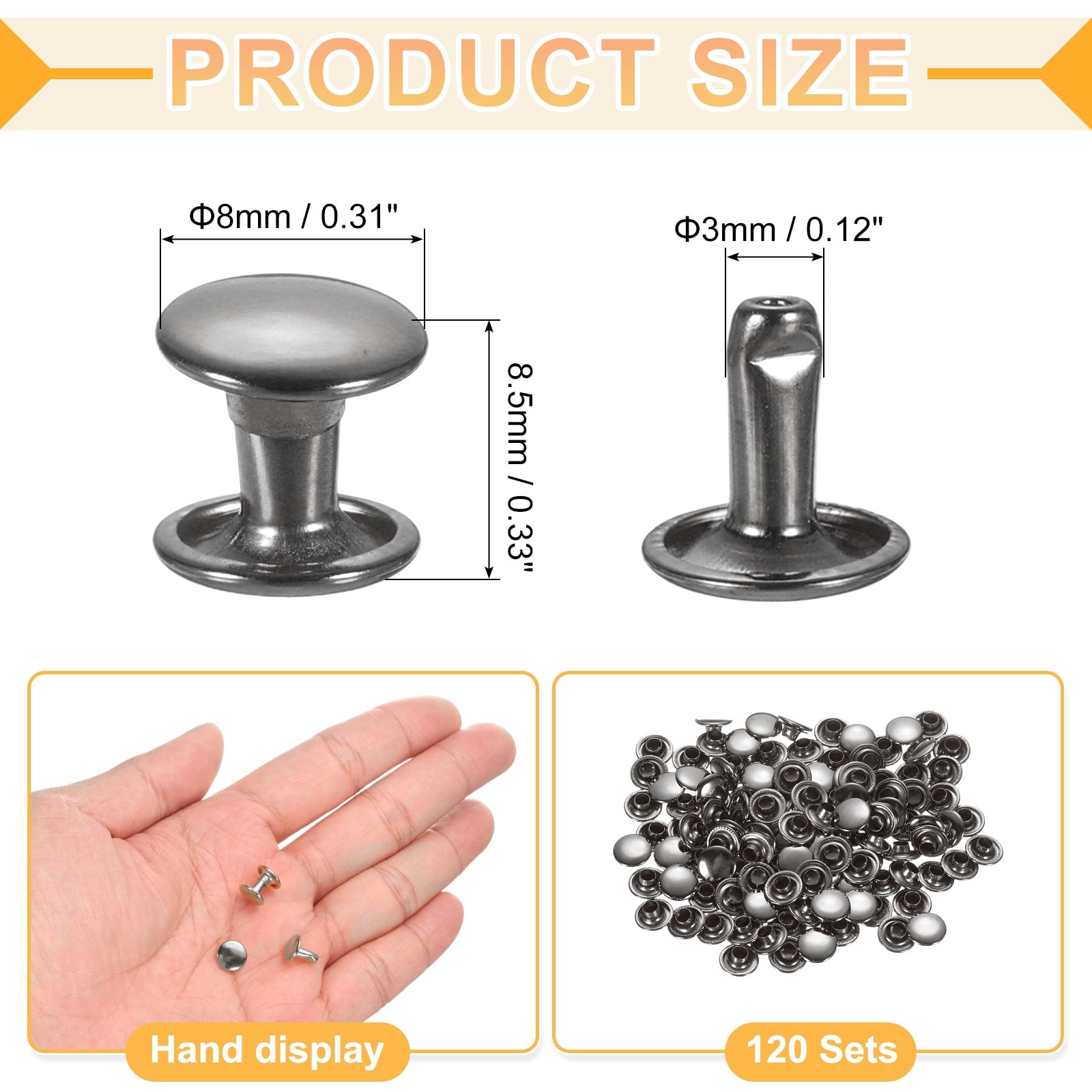 Leather Rivets, Double Cap Rivet Tubular Metal Studs