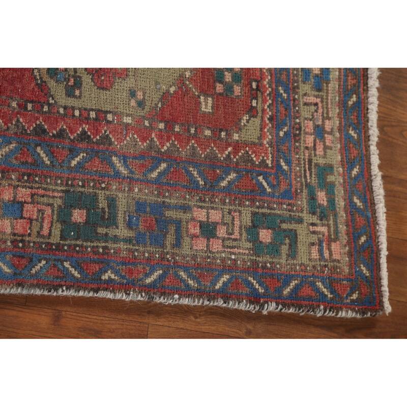 Geometric Tabriz Persian Vintage Runner Rug Handmade Wool Carpet - 3'7"x 11'3"
