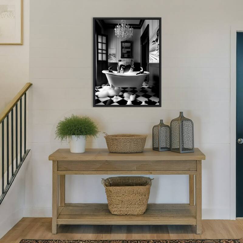 Penguin Spa Day by Niky Rahner Framed Canvas Wall Art