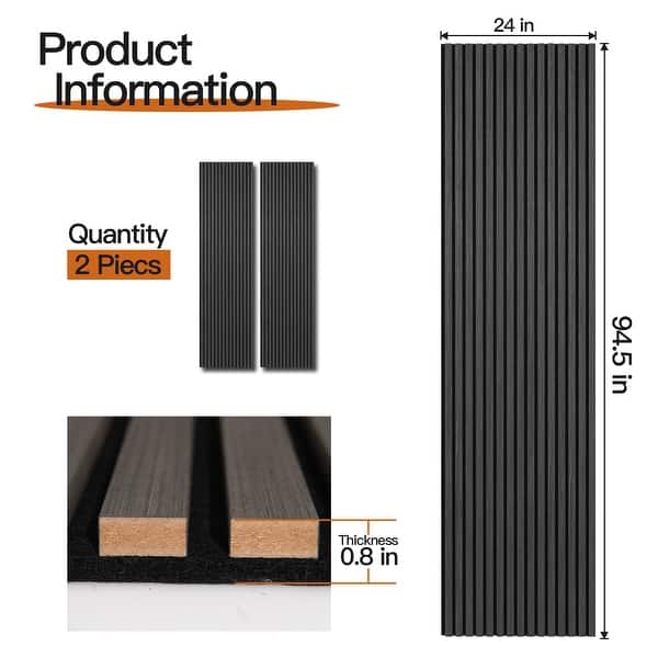 dimension image slide 0 of 5, Art3d 24''x94.5'' Wood Slat Acoustic Wall Paneling for Interior and Ceiling Decor,Pack of 2
