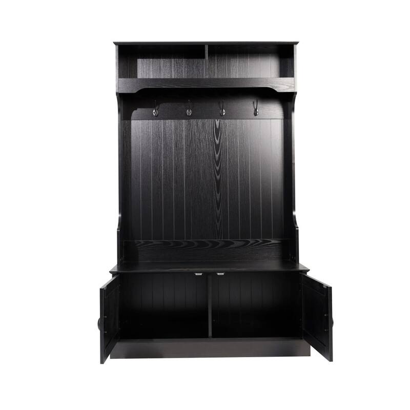 4 Hook Hallway Tree with Storage Bench and Upper Cubbies