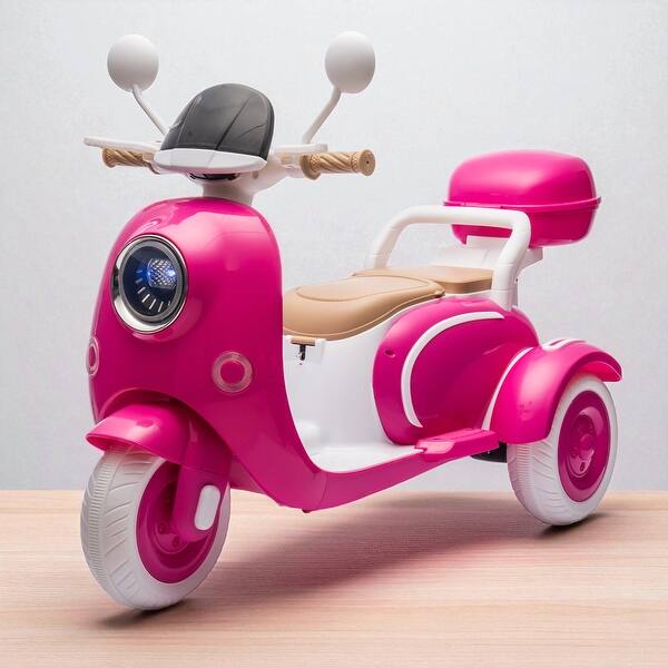 slide 2 of 11, 12V 2-Seater Kids Ride-On Motorcycle with USB, Bluetooth, LED Lights, Flip Backseat, Storage Box for Boys Girls Ages 3-6 Rose Red