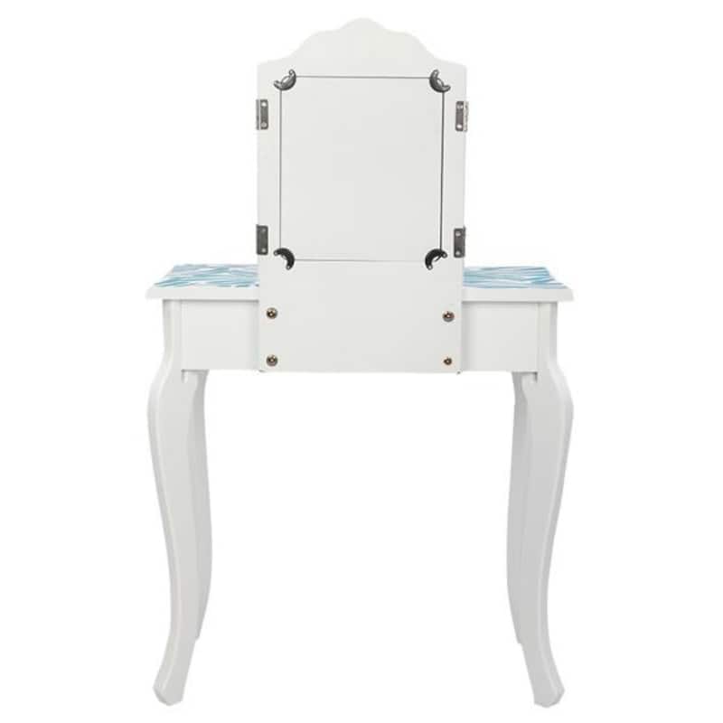 Three-Fold Mirror Single-Drawing Curved Foot Children Dressing Table Blue Zebra - 23.63 x 11.03 x 38.59