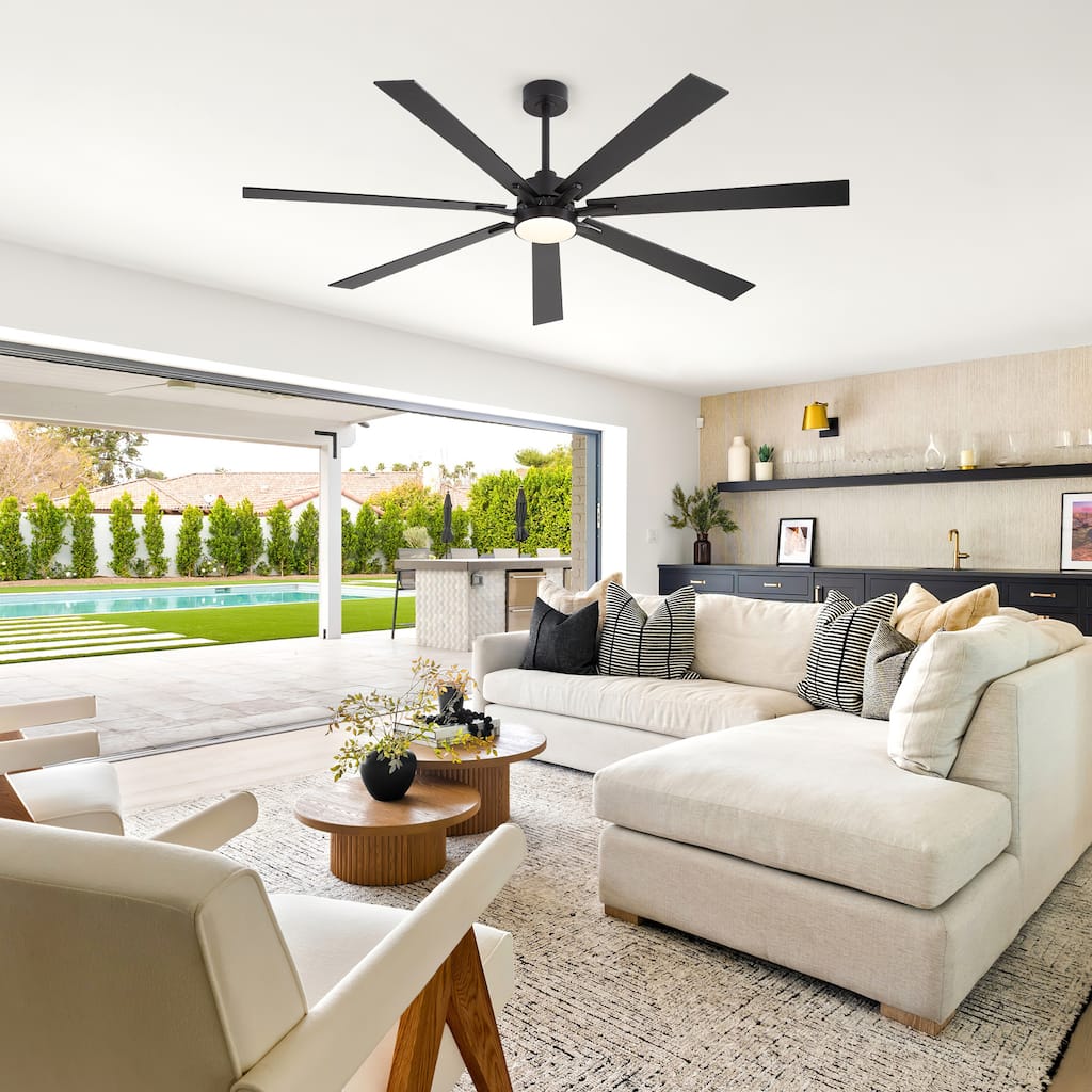 72 in Black LED Ceiling Fan with Light and Remote, 7 Blade Large Indoor Ceiling Fan, 6 Speeds