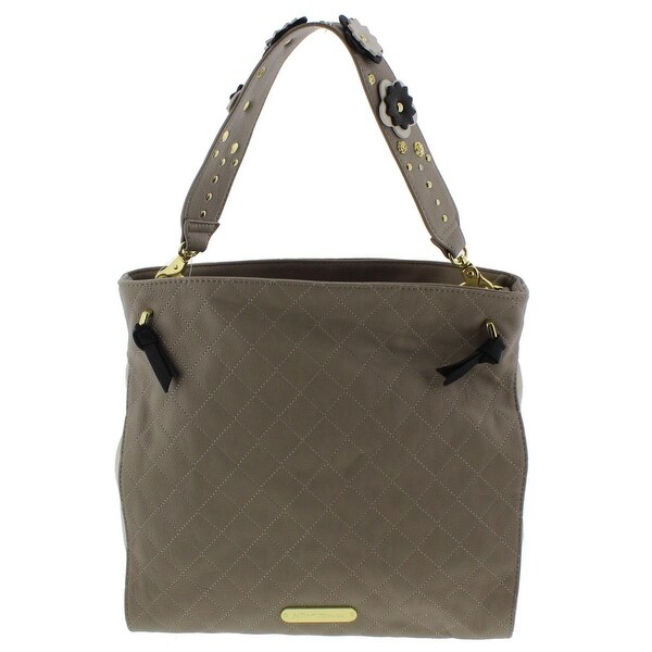 Betsey Johnson Womens Hobo Handbag Faux Leather Colorblock Large