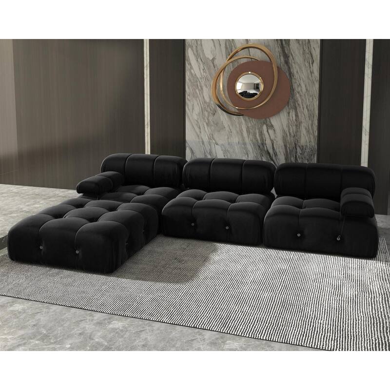 104" Convertible Modular Sectional Sofa, L-Shaped Minimalist Velvet Sofas Couches with Chaise Ottomans