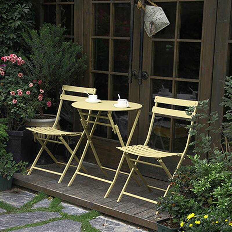 3 Piece Patio Bistro Set of Foldable Round Table and Chairs