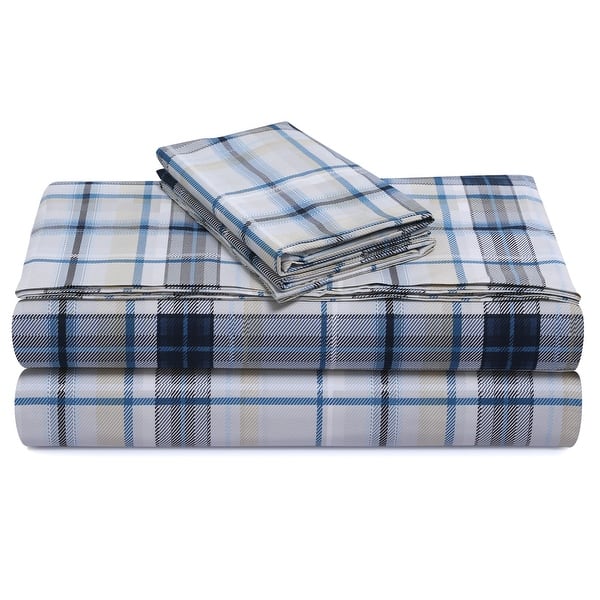 slide 2 of 6, Solid or Printed 300 Thread Count Cotton Percale Extra Deep Pocket Sheet Set Cal King - Tribeca Plaid