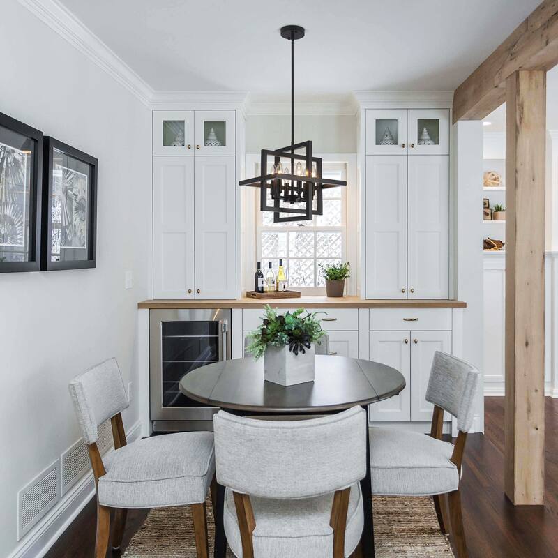 12.99" Wide 6-Light Semi Flush Mount Chandelier, Industrial Style Square Open Frame Pendant Light for Living Room