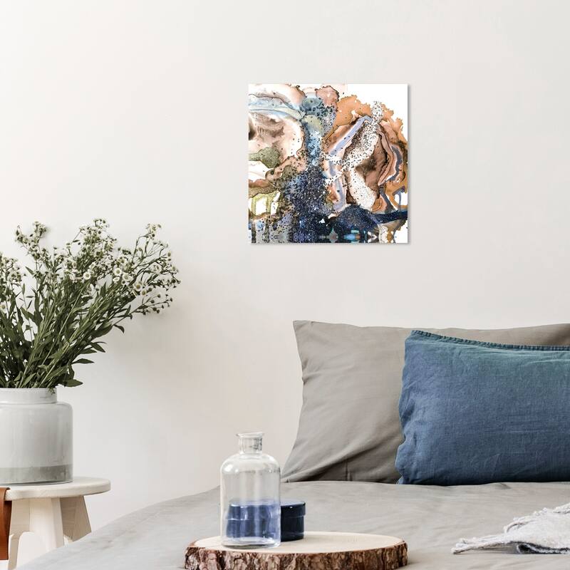 Wynwood Studio Abstract Glitter Rocks I Blue and Dark Blue Modern & Contemporary Wall Art Canvas Print - 12 x 12