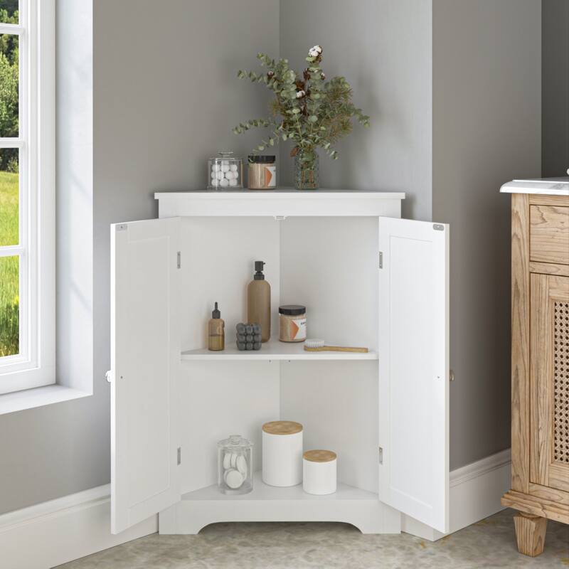 Floor Corner Cabinet with 2 Doors and Adjustable Shelves,Freestanding Narrow Cabinet Organizer,Corner Storage Cabinets
