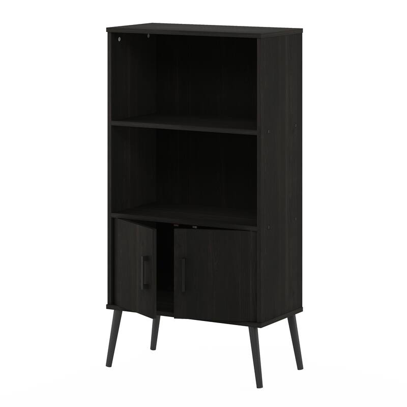 Furinno Claude Mid Century Style Accent Storage Shelves with Wood Legs - Espresso