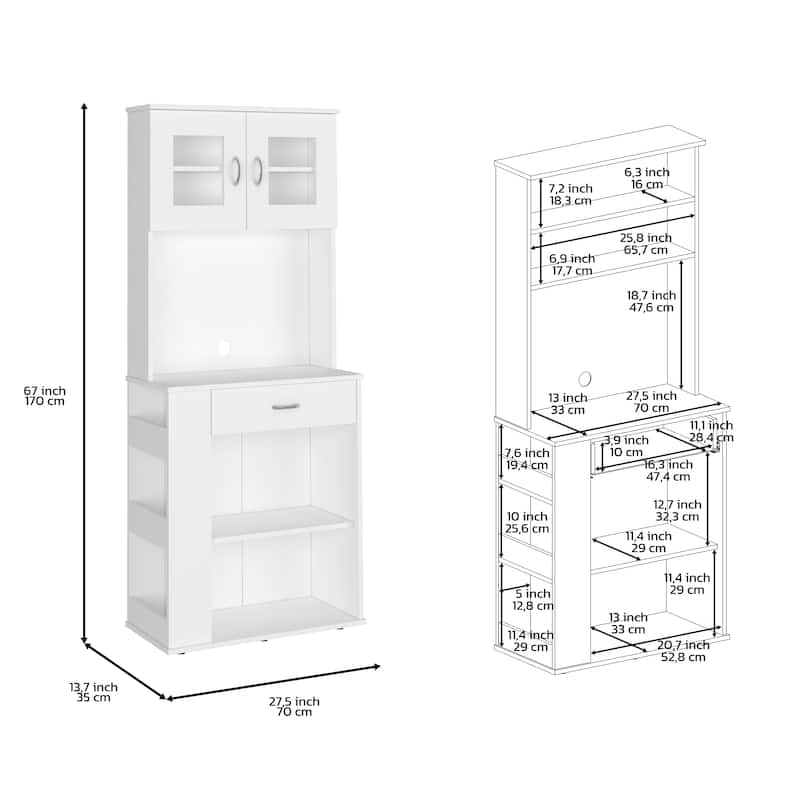 Capienza Pantry Cabinet, Two Shelves, Double Door, One Drawer, Three Side Shelves -White