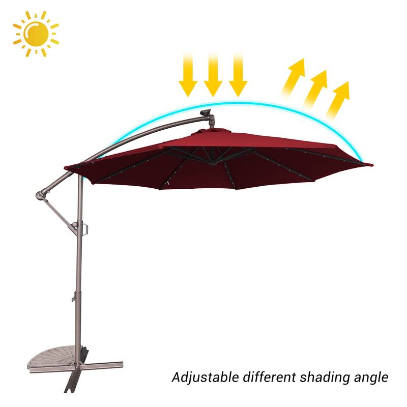 Clihome 10Ft Solar Light Crank Cantilever Patio Umbrella Without Base