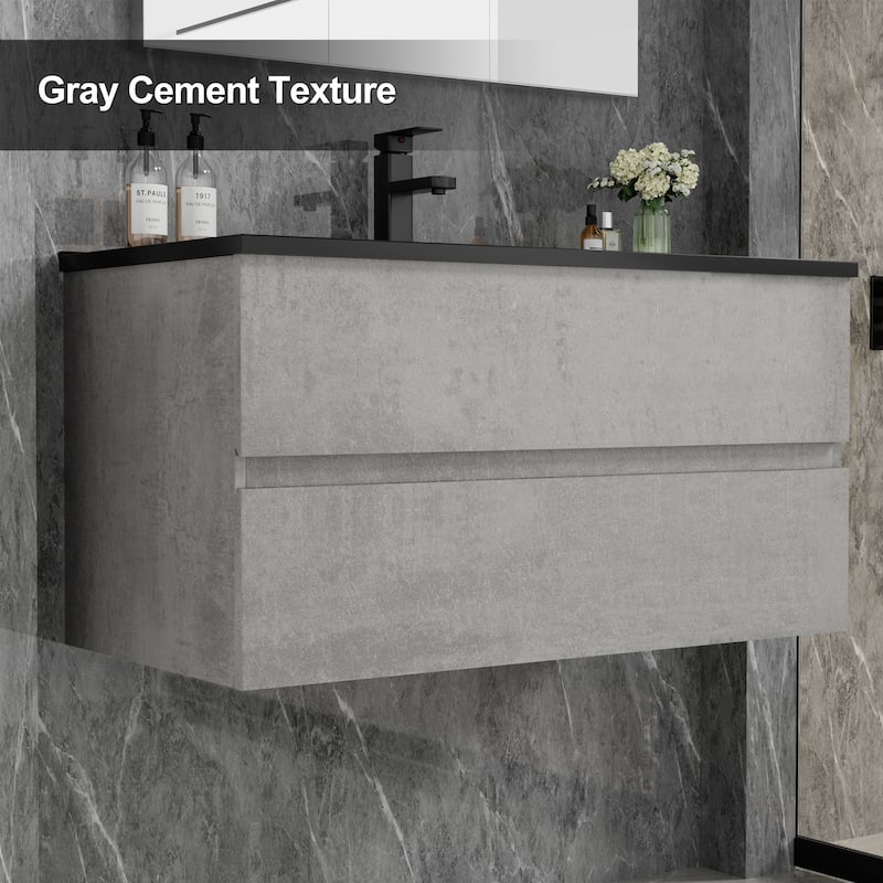 Wall Mounted Bathroom Vanity Sink with Black Sink & Faucet