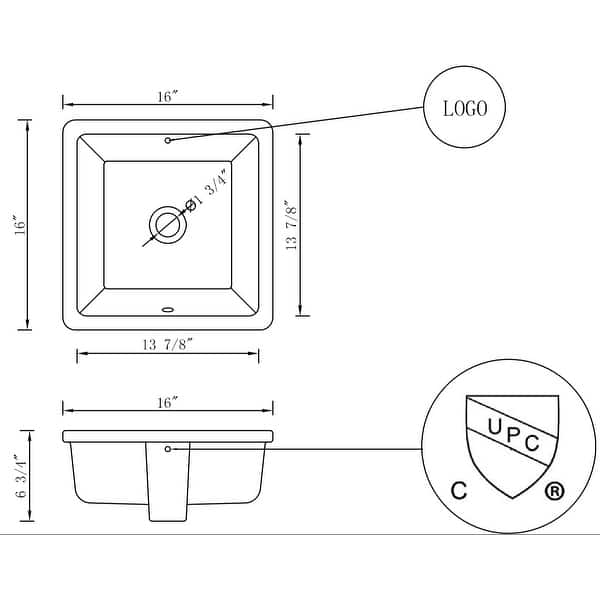 American Imaginations 16in. W CUPC Square Undermount Sink Set In White
