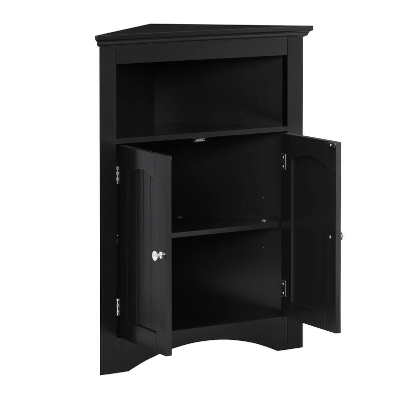 Roomfitters Corner Storage Cabinet with Doors and Open Shelf, Free Standing Sideboard Cabinet for Bathroom, Kitchen, or Entryway