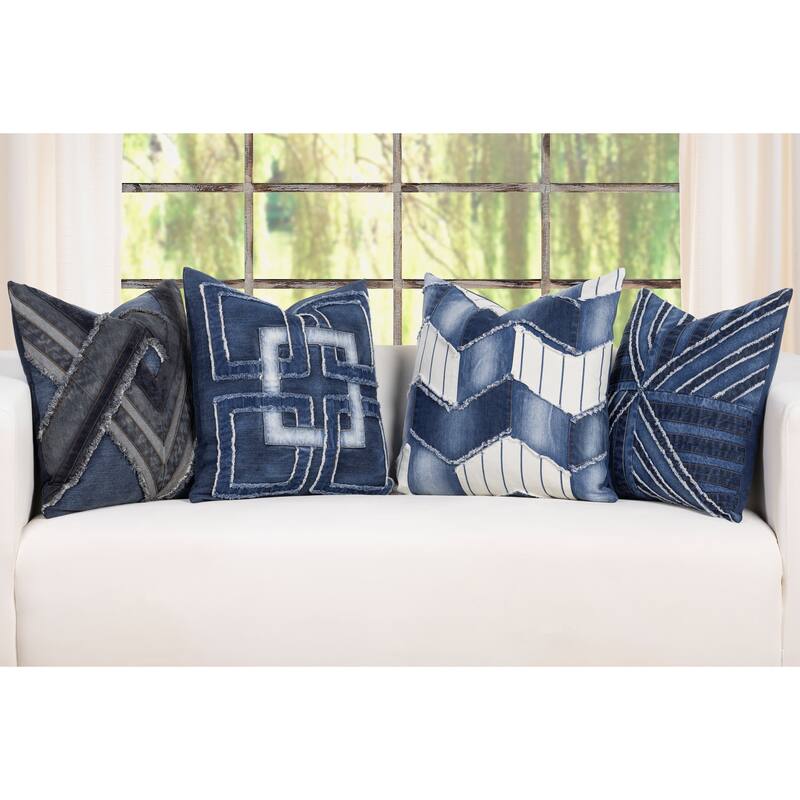 Vintage Washed Denim Throw Pillow with Removable Cover