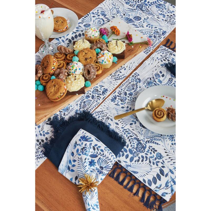 Navy Floral Placemat Set of 4 - 14" x 20" - Rectangle