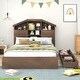 preview thumbnail 4 of 11, Full Size Wood Single Bed Slats Platform Storage Bed Walnut Finish House-shaped Storage Headboard with 5 Storage Shelves