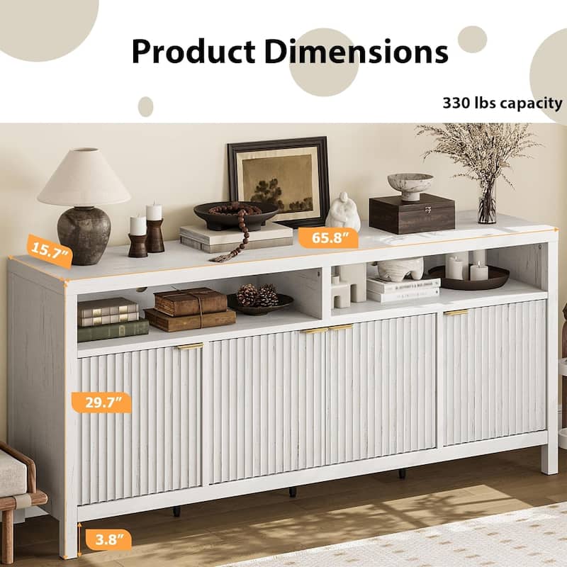 65.8 Inch Fluted Sideboard Buffet Cabinet with 4 Doors with Fluted Door