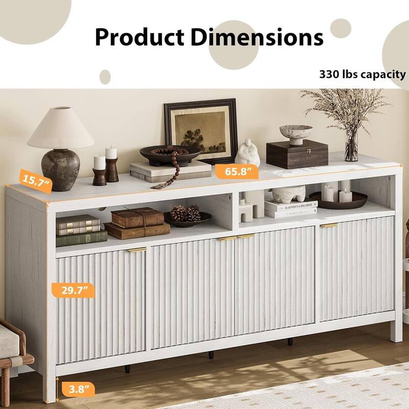 65.8 Inch Fluted Sideboard Buffet Cabinet with 4 Doors