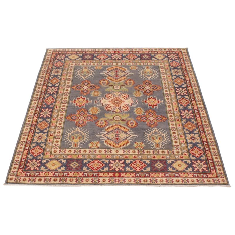 ECARPETGALLERY Hand-knotted Uzbek Ghazni Grey Wool Rug - 5'0 x 6'5