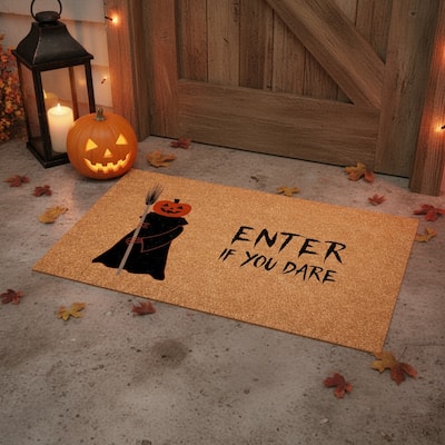 HomeRoots 24" X 36" Natural And Brown Halloween Spooky Pumpkin Outdoor Coir Door Mat - 24.00' X '36.00